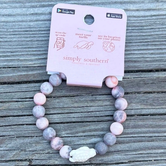 Simply Southern Jewelry - Simply Southern Pink and White Turtle Tracker Beaded Bracelet NIP